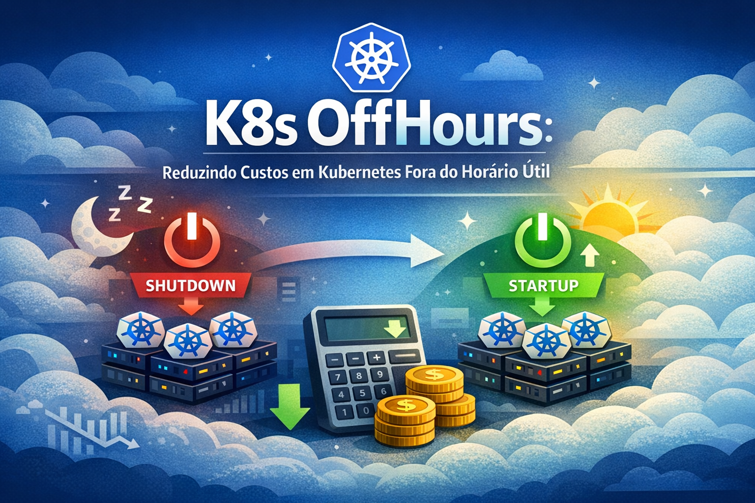 Ilustração do K8s OffHours para automação de shutdown e startup