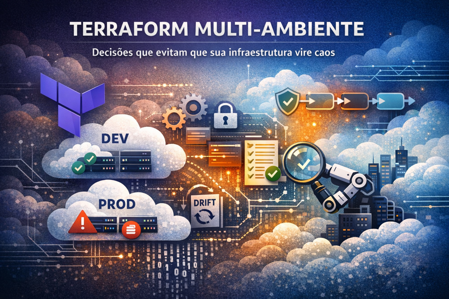 Ilustração abstrata sobre arquitetura e ambientes Terraform